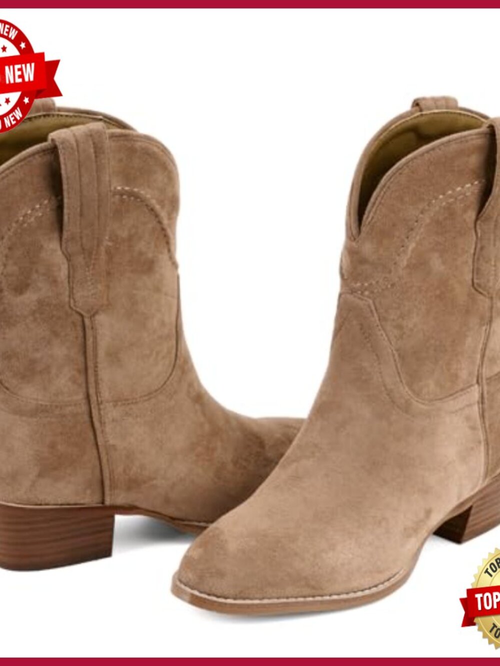 Vintage Cowboy Ankle Boots, Suede Western Pointed Toe Chunky Heel Booties - Picture 5 of 7